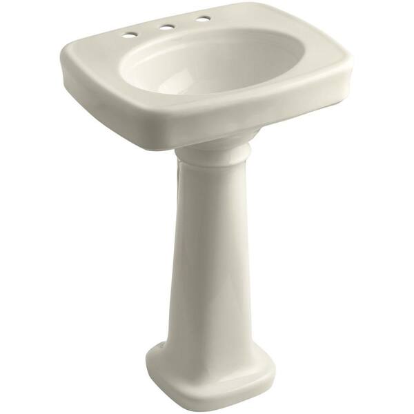 KOHLER Bancroft 4 in. Vitreous China Pedestal Combo Bathroom Sink in Almond with Overflow Drain