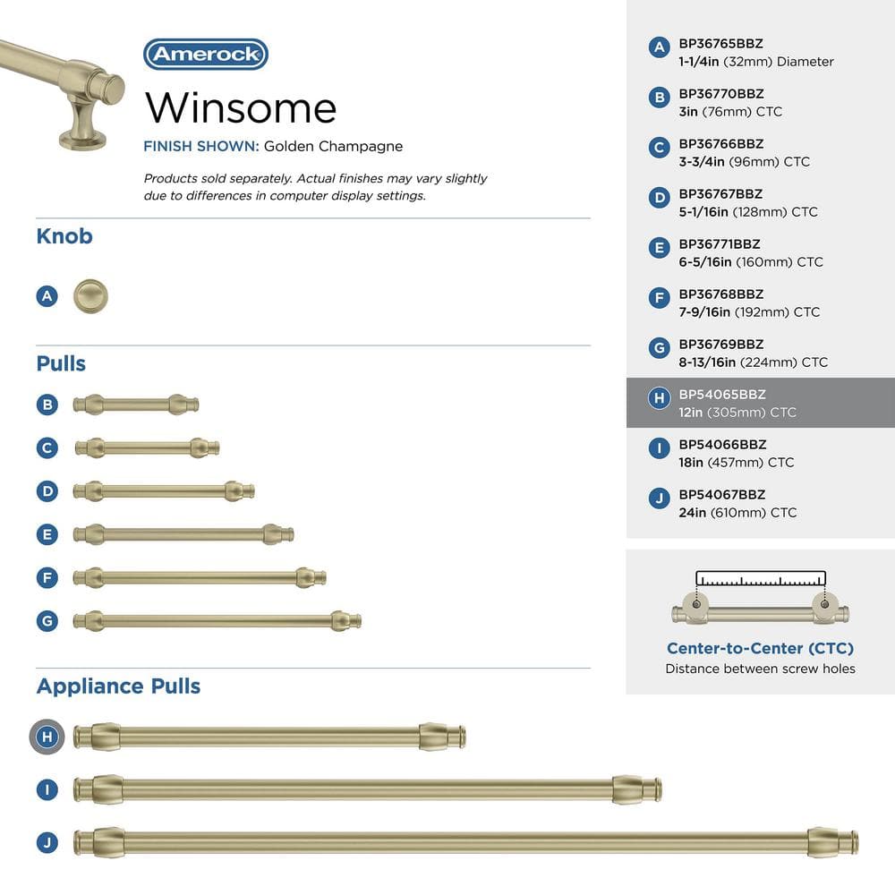 Golden Champagne 12" Appliance Pull with Mounting Hardware