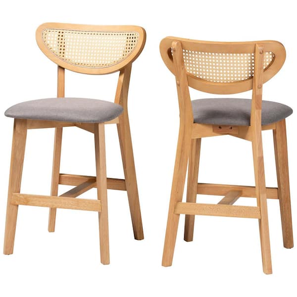 Dannell 24 in. Grey and Natural Oak Wood Counter Stool with Fabric Seat (Set of 2)