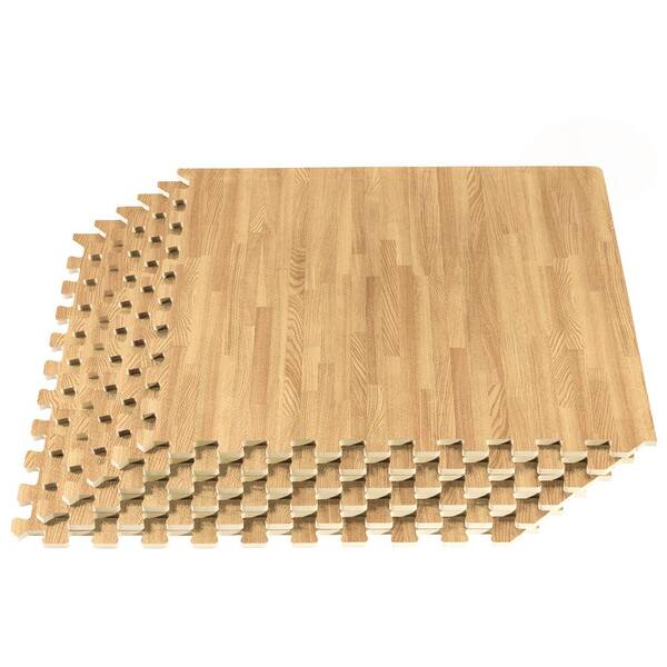 96 SQ FT Wood Grain EVA Foam Floor Mats – 60cm Interlocking Puzzle Tiles For Gym, Playground, 3 Colors