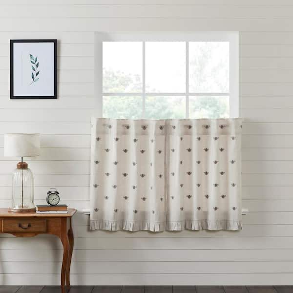 VHC BRANDS Embroidered Bee 36 in. W x 36 in. L Country Light Filtering Tier Window Panel in Creme Yellow Gray Pair