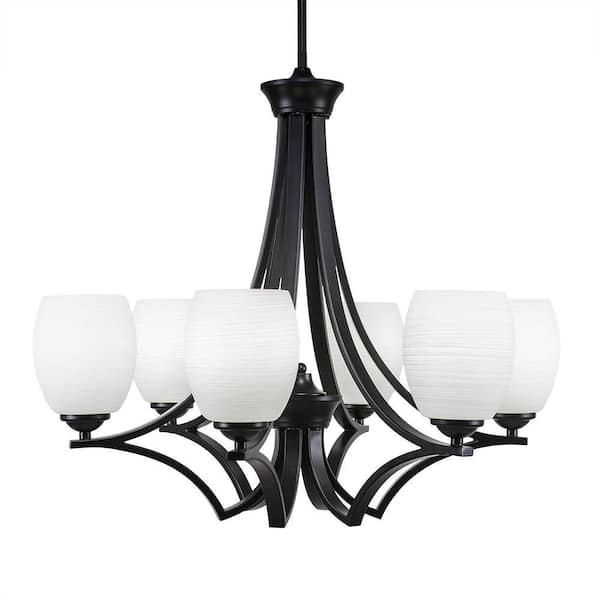 Unbranded Clevelend 6-Light Matte Black Round Chandelier with 5 in. White Linen Glass Shades, No bulbs included