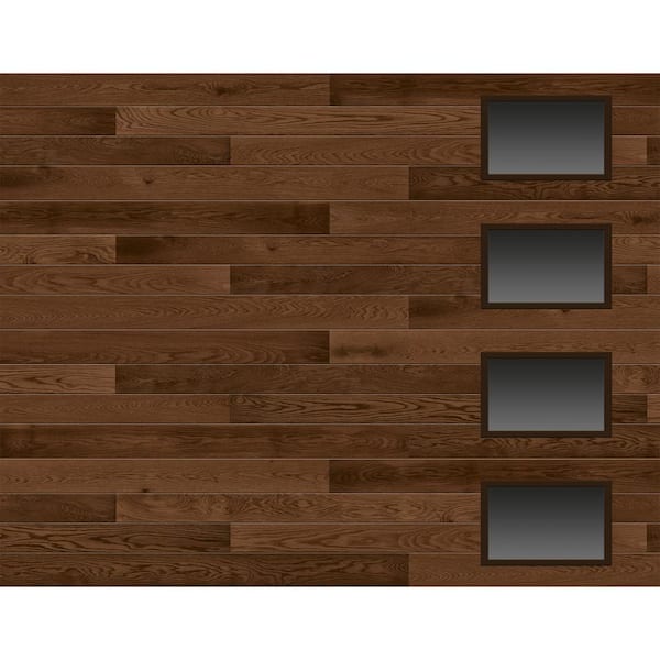 Modern Steel 9 ft. x 7 ft. 18.4 R-Value Insulated Wood Look Plank Kona Garage Door with Windows
