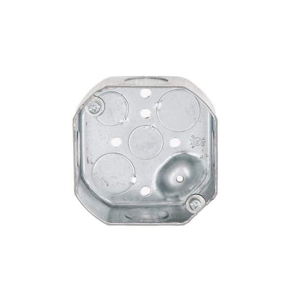 RACO 4 in. W x 1-1/2 in. D Steel Metallic Drawn Octagon Box with Four 1/2 in. and Four 3/4 in. KO's, Raised Ground, 1-Pack