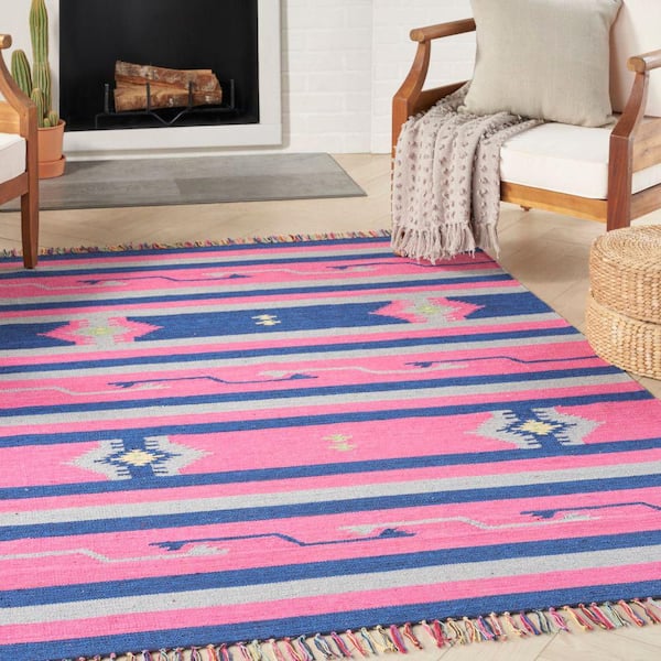Baja Pink/Blue 5 ft. x 7 ft. Tribal Transitional Area Rug