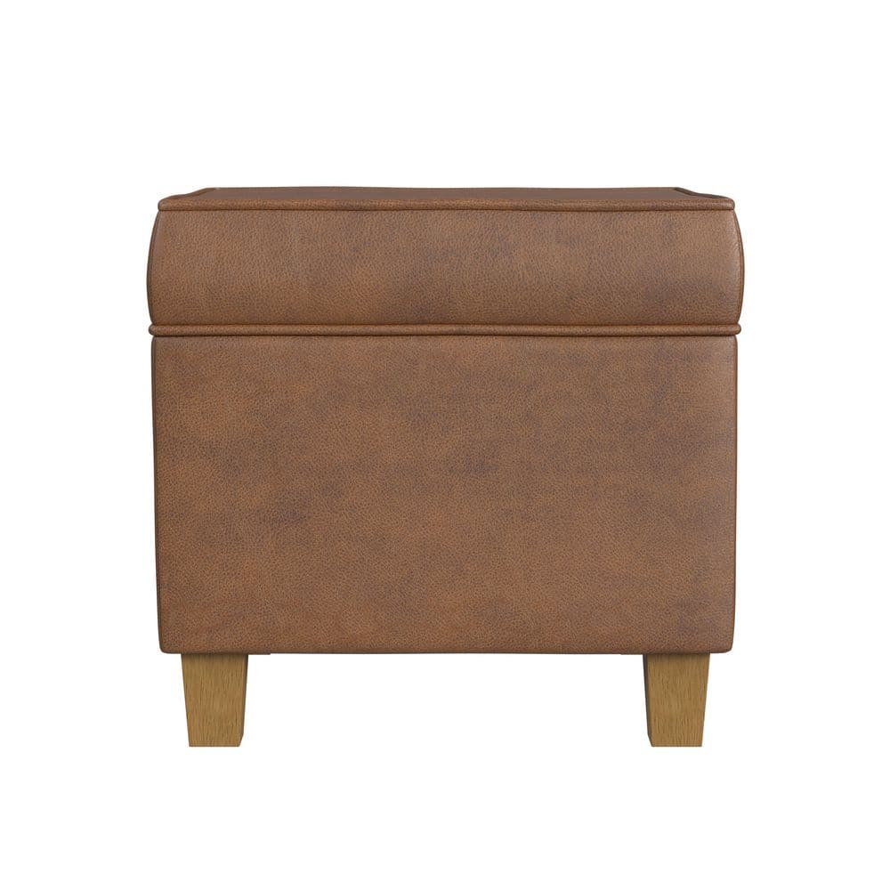 Brown Faux Leather Tufted Square Storage Ottoman with Lift Off Top