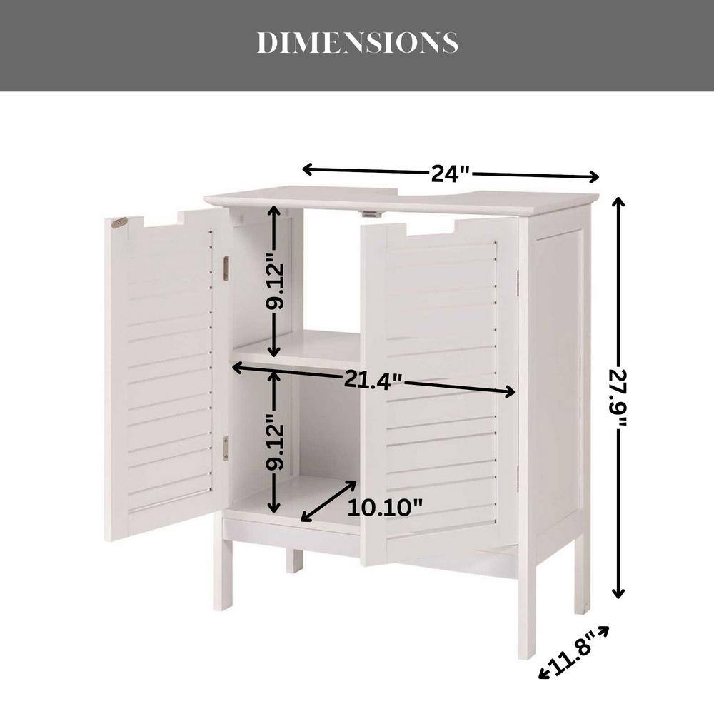 White MDF Under Sink Bathroom Cabinet with Louvered Doors