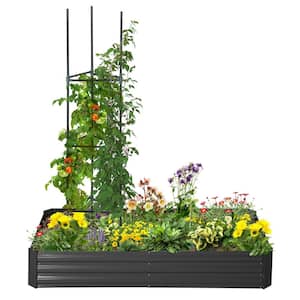 5.9 ft. x 3 ft. x 1 ft. Black Raised Garden Bed with 2 Customizable Trellis Tomato Cages