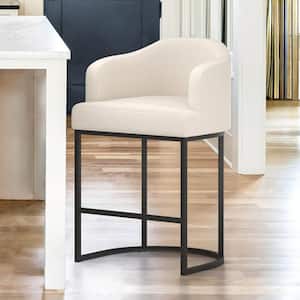 Crystal Modern Beige 26in.Counter Height Linen Fabric Upholstered Bar Stool Kitchen Island Stool With Black Metal Frame