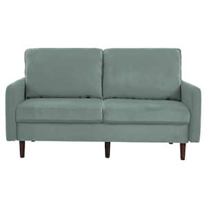 56.88 in. Straight Arm Velvet Upholstered Rectangle 2-Seater Wood Legs Sofa in. Greyish Cyan