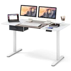 55 in. Rectangular White Electric Standing Desk Height Adjustable Sit Stand with USB Charging Port