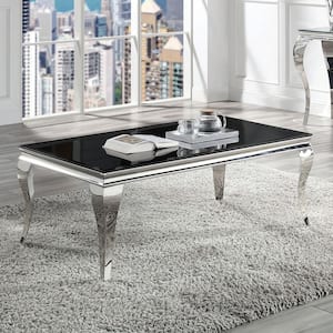 Mosgood 51 in. Black and Silver Rectangle Glass Coffee Table