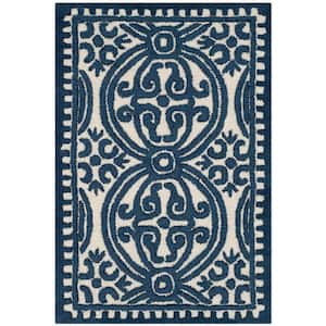 SUSSEXHOME Flower Cotton Navy 2 ft. x 3 ft. Thin Non Slip Indoor Area Rug  or Front Door Foyer Rug for Entryway FWR-NV-2X3 - The Home Depot