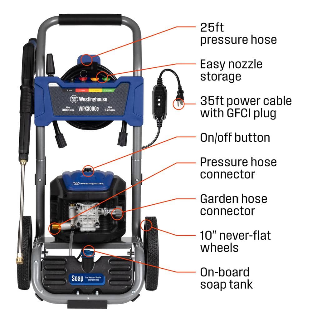 Westinghouse 3000 PSI Electric Pressure Washer with Soap Tank