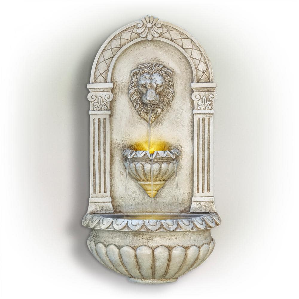 32 in. Tall Outdoor Classical Wall-Mounted Water Fountain with Lion Head an