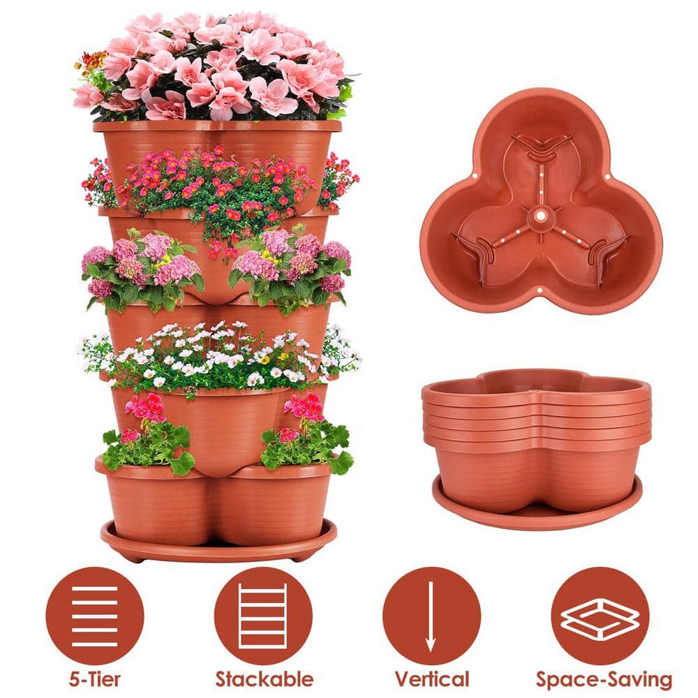 ITOPFOX 5-Tier Outdoor Vertical Stackable Planter Garden Tower for