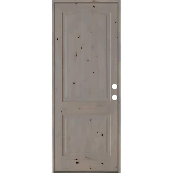 Krosswood Doors 32 in. x 96 in. Knotty Alder 2-Panel Left-Hand/Inswing Grey Stain Wood Prehung Front Door