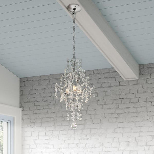 Hampton Bay 3-Light Chrome Pendant Light Fixture with Teardrop Shaped Crystal Beaded Shade