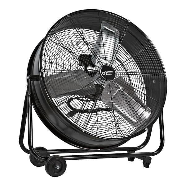 Comfort Zone 24 in. 2-Speed High-Velocity Industrial Drum Fan with Aluminum Blades and 180-Degree Adjustable Tilt in Black