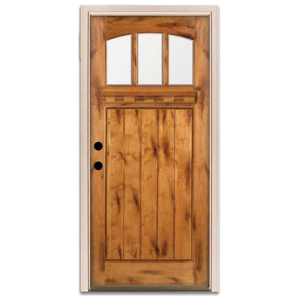 Steves & Sons Craftsman 3 Lite Prefinished Knotty Alder Wood Prehung Front Door-DISCONTINUED