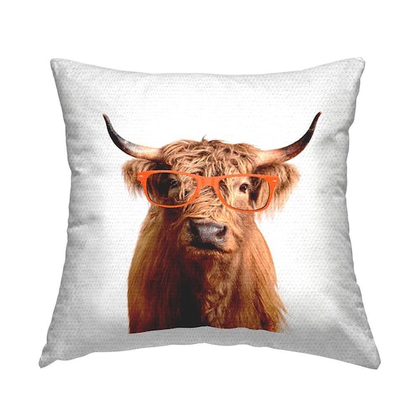Stupell Industries Fun Highland Cattle Orange Glasses Brown Square Outdoor Throw Pillow