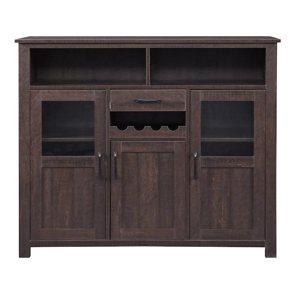 Unbranded 47.2 in. W x 15 in. D x 40 in. H Brown Linen Cabinet with Wine Rack, Drawer and Adjustable Shelves