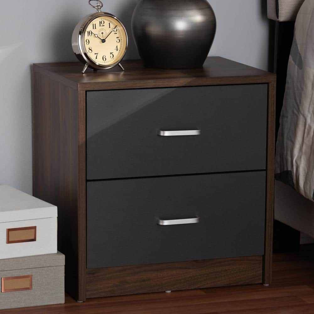 Hansel Modern 2-Drawer Nightstand in Dark Brown and Grey