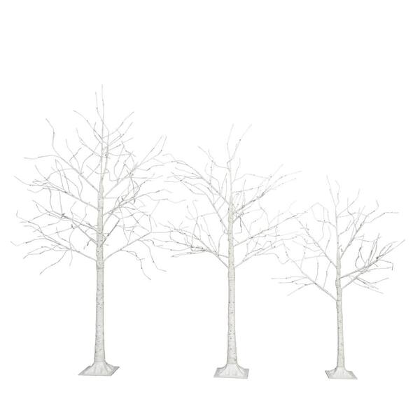 AUTMOON Lighted Birch Tree Set of 3, 4 ft., 5 ft., 6 ft. Birch Tree Lights, Artificial Christmas Tree Inside Outside Warm White