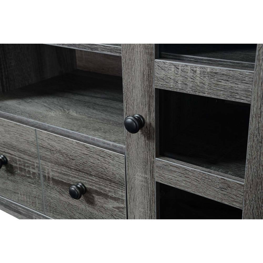 Newport Grace 60" Weathered Gray TV Stand with Enclosed Cabinets