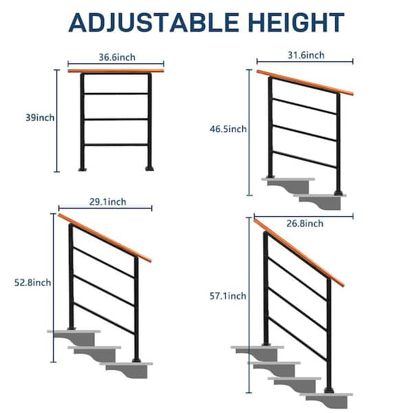 Karl home 36.6 in. H x 39 in. W Adjustable Wood Metal Stair Railing Kit in Black
