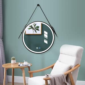 28 in. W x 28 in. H Round Framed Wall Mounted Bathroom Vanity Mirror with Lights Smart 3 Lights Dimmable Illuminated