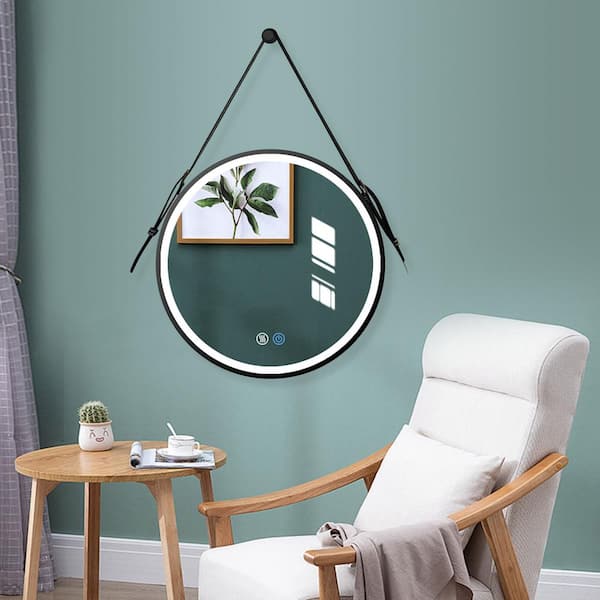 Zeus & Ruta 28 in. W x 28 in. H Round Framed Wall Mounted Bathroom Vanity Mirror with Lights Smart 3 Lights Dimmable Illuminated