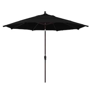 11 ft. Bronze Aluminum Pole Market Aluminum Ribs Auto Tilt Crank Lift Outdoor Patio Umbrella in Black Sunbrella