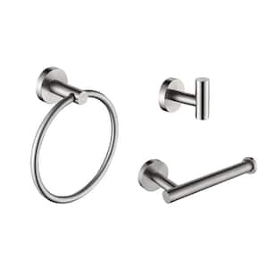 3-Piece Stainless Steel Bath Hardware Set with Towel Ring, Robe Hook, Toilet Paper Holder in Brushed Nickel