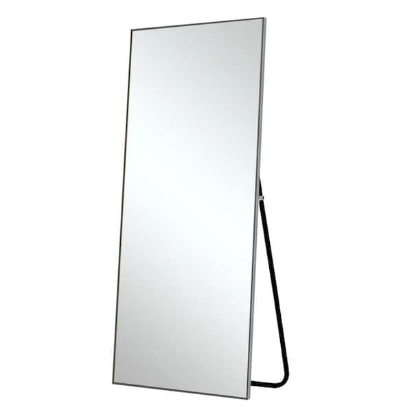 Lirago 24 in. x 71 in. Modern Aluminum Alloy Thin Rectangle Framed Leaning Mirror in Sand Ash