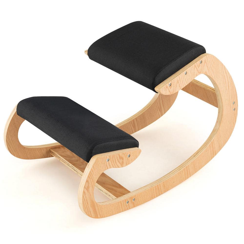 Ergonomic Kneeling Chair Wood Rocking Posture Stool with Cushion Back Neck Black -  Gymax, GYM12358