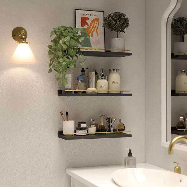 Bathroom Wall Shelf 15.7 In Black Glass Bathroom Shelf With 4