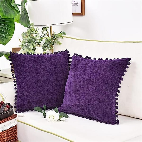 CaliTime Pack of 4 Cozy Throw Pillow Covers Cases for Couch Sofa Home Decoration Solid Dyed Soft Chenille 18 x 18 Inches Navy Blue