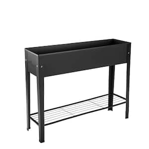 40 L x 11 W x 31.5 H in. Raised Garden Bed Metal Plant Box with Legs Standing Garden Stand Drainage Holes (Black)