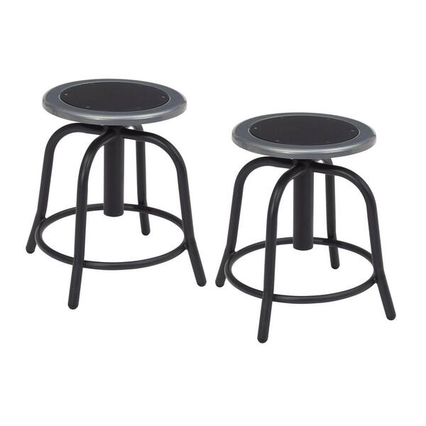 National Public Seating 18 in. to 25 in. Height Black Seat and Black Frame Adjustable Swivel Stool (2-Pack)