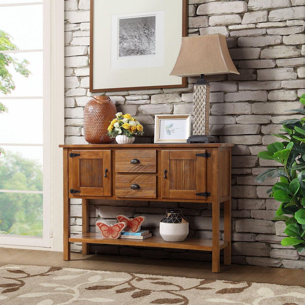 Noble House Warren 48 in. Brown Rectangle Wood Console Table with 2 ...