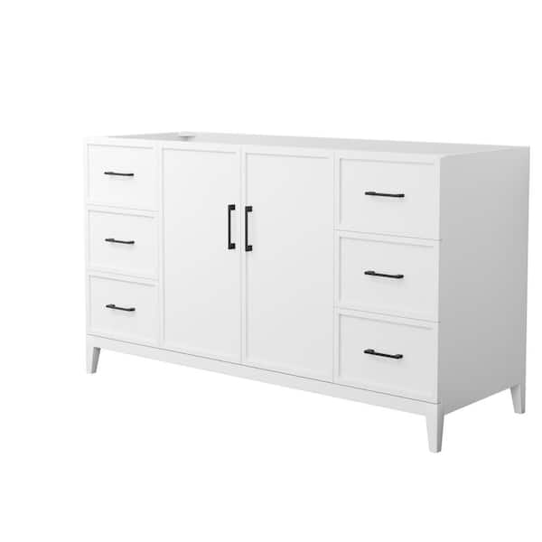 Wyndham Collection Elan 59 in. W x 21.5 in. D x 34.25 in. H Single Bath Vanity Cabinet without Top in White with Matte Black Trim