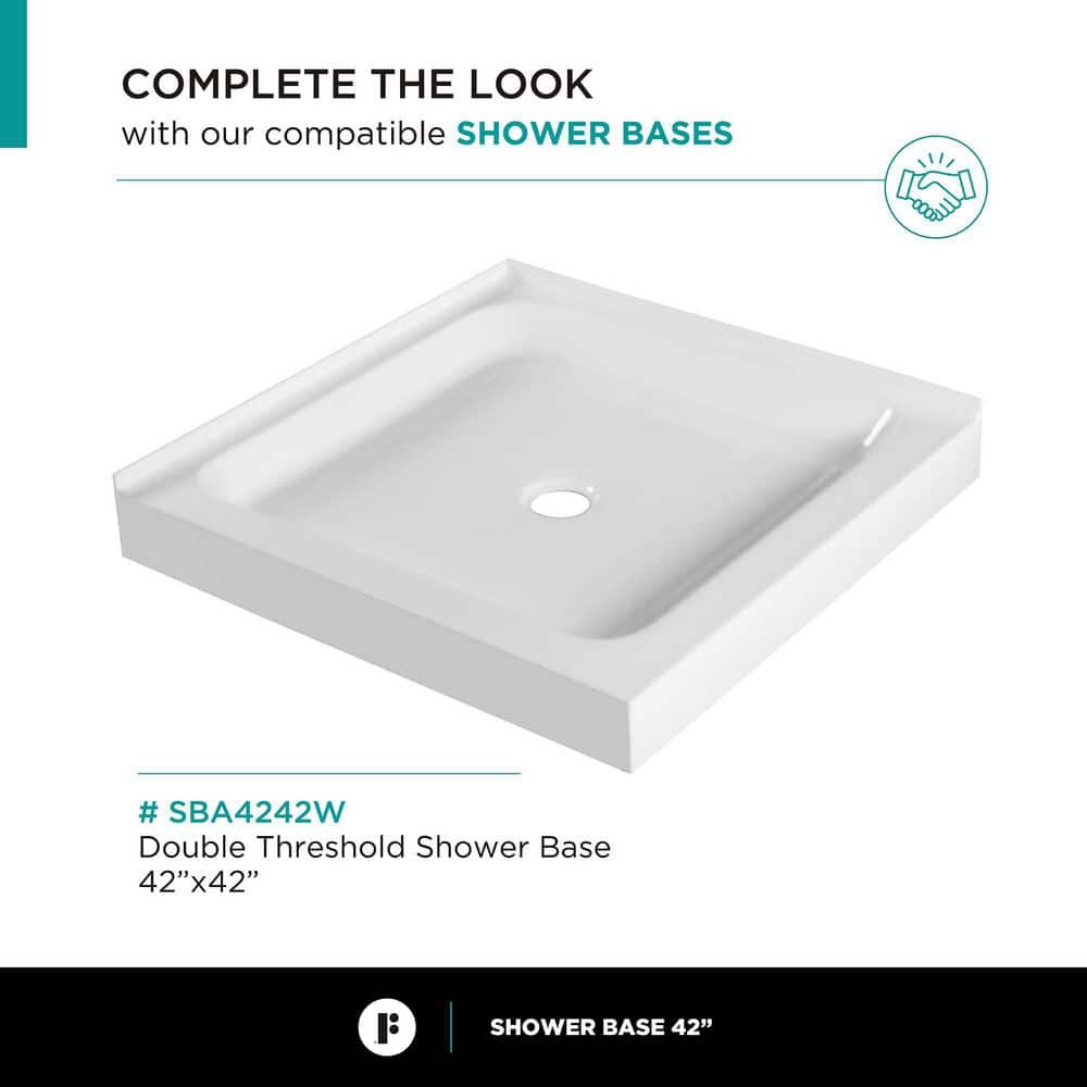 42'' Frameless Hinged Glass Shower Door with Chrome Finish