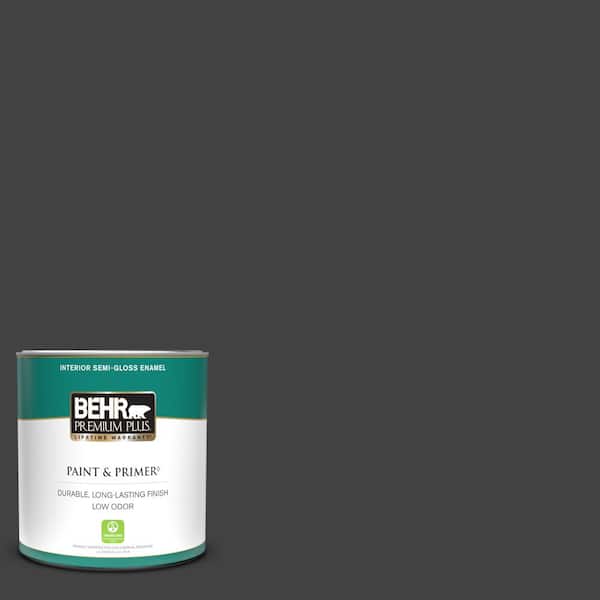 BEHR PREMIUM PLUS 1 qt. #BNC-38 Spade Black Semi-Gloss Enamel Low Odor Interior Paint & Primer