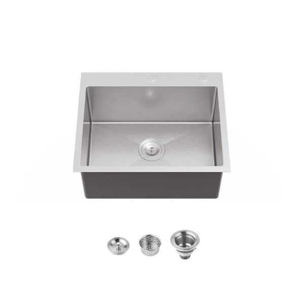 Undermount Sink 23 in.x 19 in.Single Bowl 20-Gauge Stainless Steel Overmount Handmade Sink in Dark Gray,w/Drain and Hook