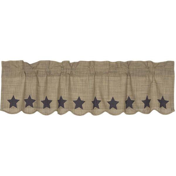 VINCENT Scalloped Valance Lined Khaki/Navy Applique Star Rustic Americana 90" 