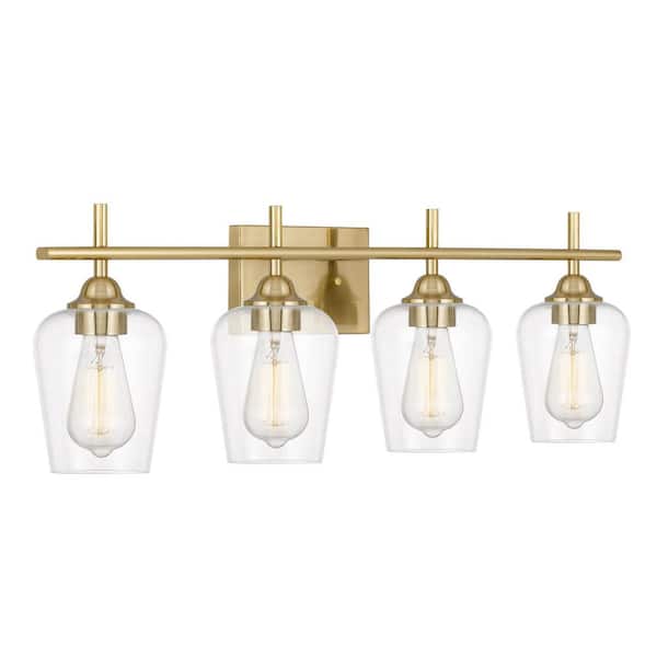 Worldwide Lighting Bacchus 28.75 in. x 6.75 in. x 9.75 in. 4-Light Plated Satin Brass Vanity Light