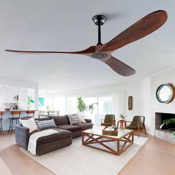 72 in. Black 3 Wood Blades Downrod Standard Ceiling Fan with DC Motor and Remote Included