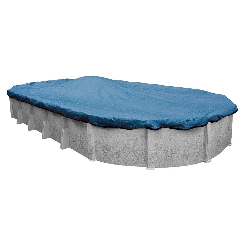Heavy-Duty Blue Mesh Oval Winter Pool Cover, 21 x 41 ft