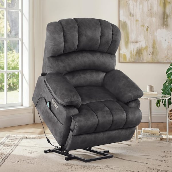 cozyman Poseidon Dark Gray Microfiber Power Lift Recliner Chair for Elderly Electric Assist Lift Chair with Massage and Heat